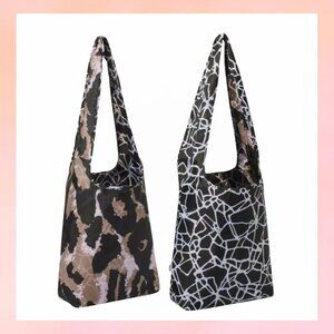 DVF Cracked Glass/Leopard Black/White/Neutral Reversible Reusable Bag